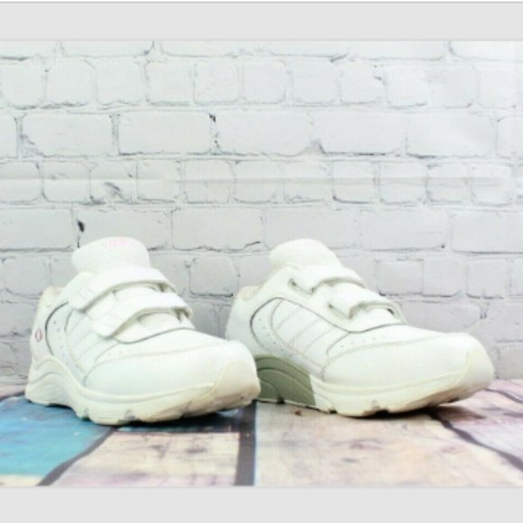 Apex White Leather Double Strap Comfort Walking Sneakers Size 11 W - Picture 3 of 9